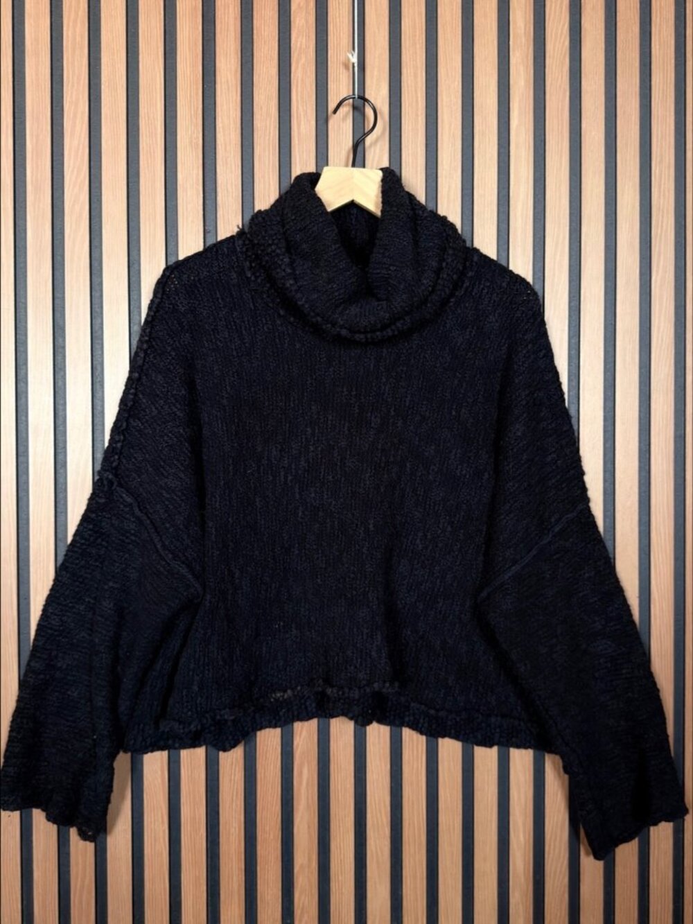 Free People Sweater Medium Womens Black Chunky Marled Knit Scarf Turtleneck